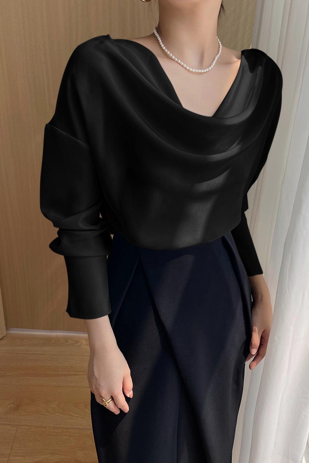 Cowl Neck Long Sleeve Elegant Blouse - L & M Kee, LLC