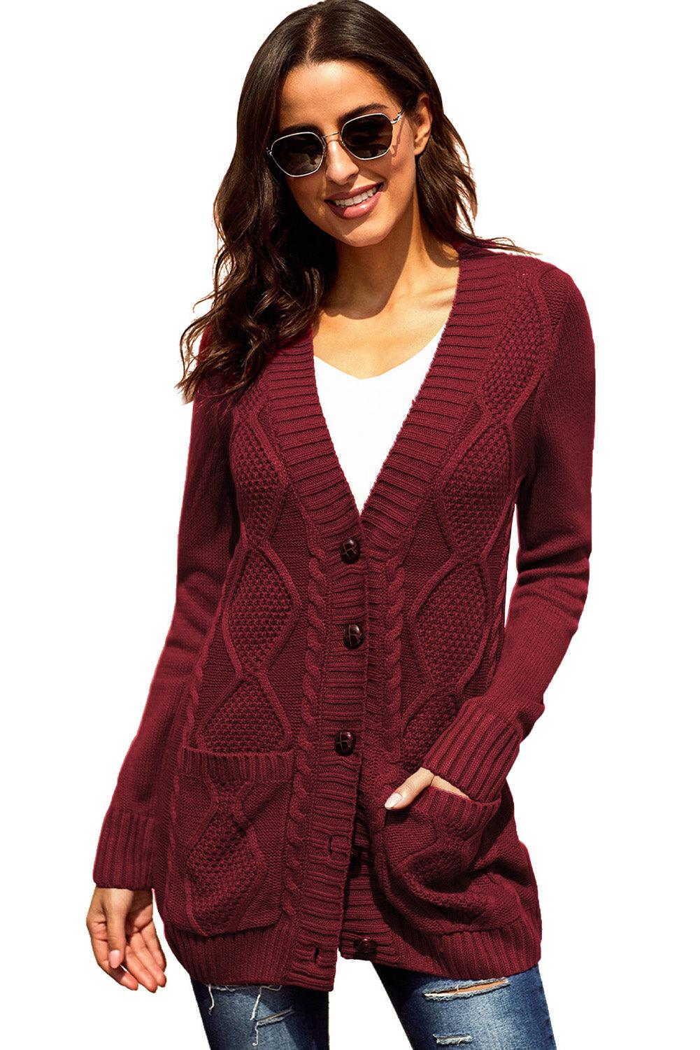 Blue Front Pocket and Buttons Closure Cardigan - L & M Kee, LLC