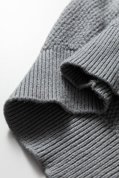 Medium Grey Color Block Knit Striped Sleeve Detail Casual Sweater