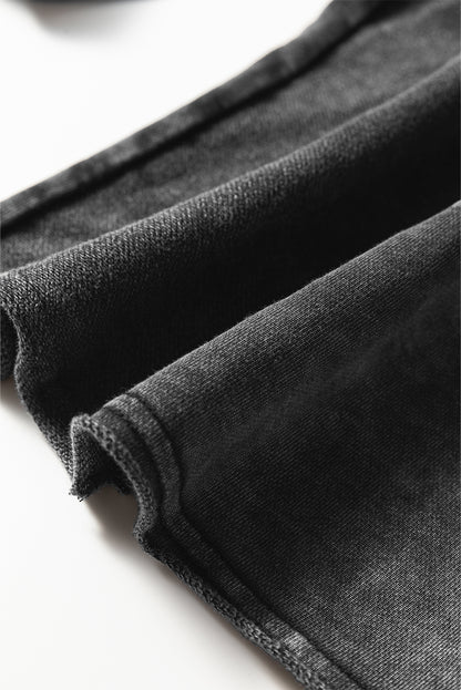 Black Mineral Wash Tiered Wide Leg Patchwork Drawstring Pants