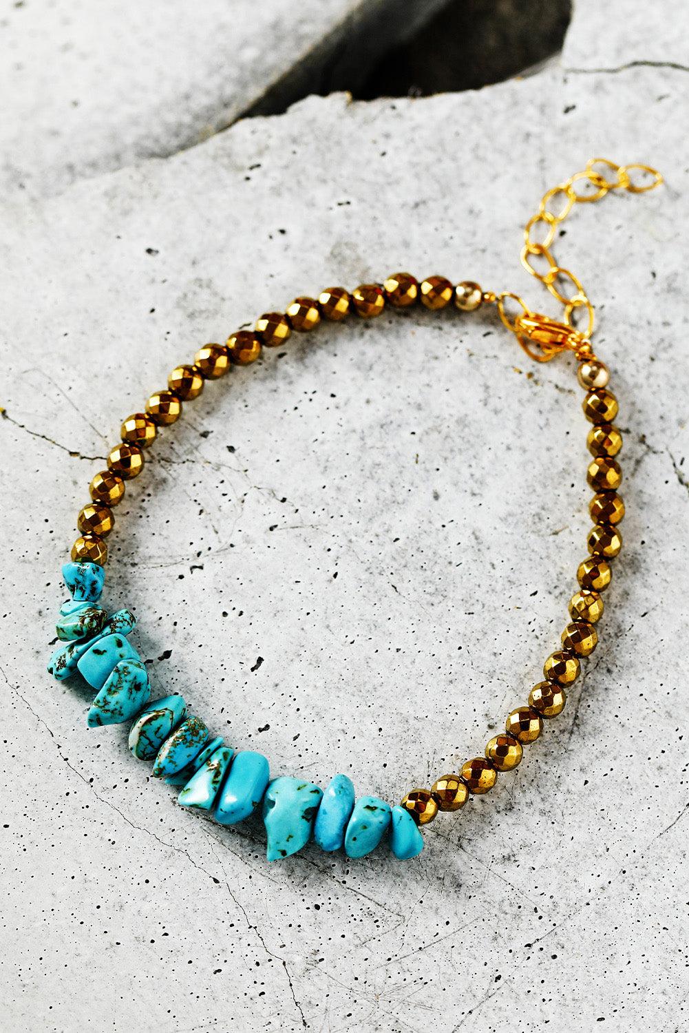 Gold Turquoise Beading Adjustable Bracelet - L & M Kee, LLC