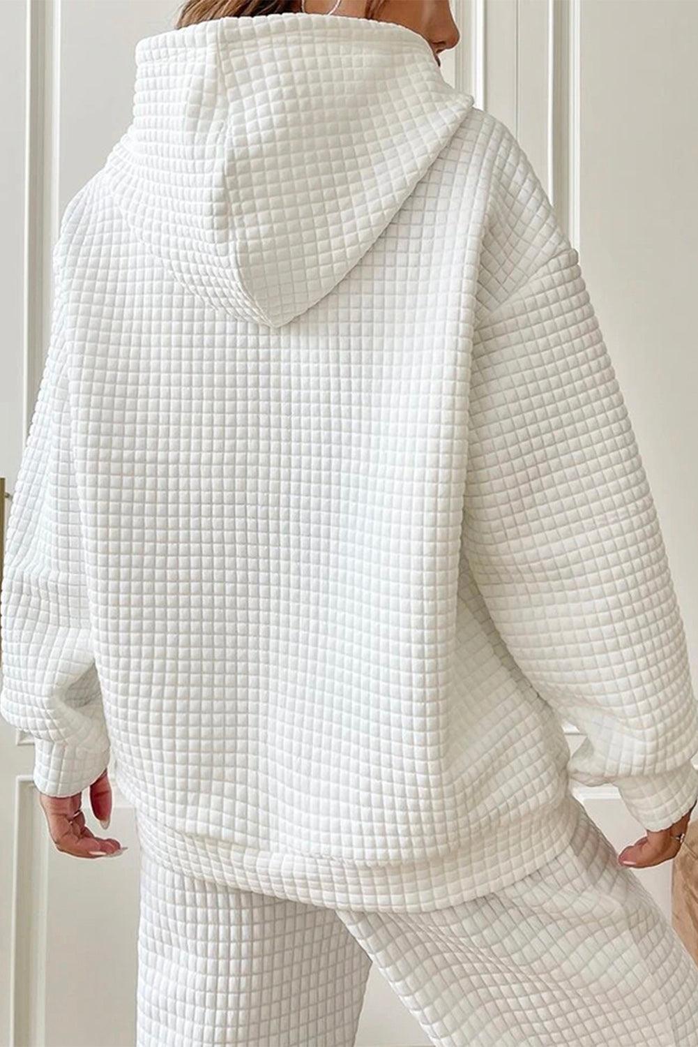 White Lattice Textured Kangaroo Pocket Drawstring Hoodie - L & M Kee, LLC