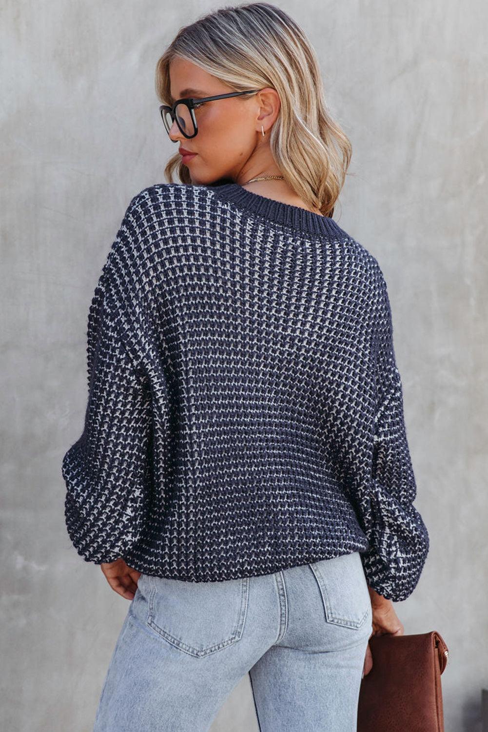 Gray Heathered Knit Drop Shoulder Puff Sleeve Sweater - L & M Kee, LLC