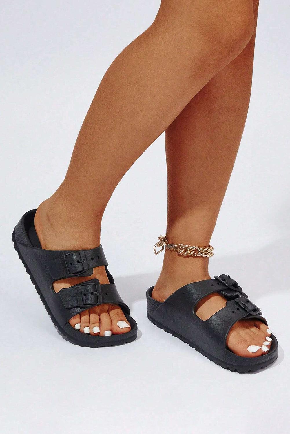 Black Double-buckle EVA Slippers - L & M Kee, LLC