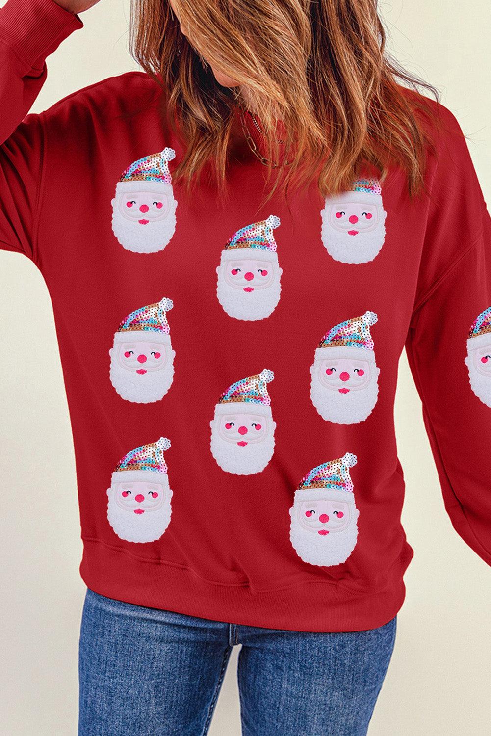 Red Sequined Christmas Santa Clause Graphic Sweatshirt - L & M Kee, LLC