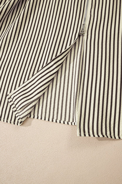 Green Stripe V Neck Zip Front Cinched High Waist Midi Dress