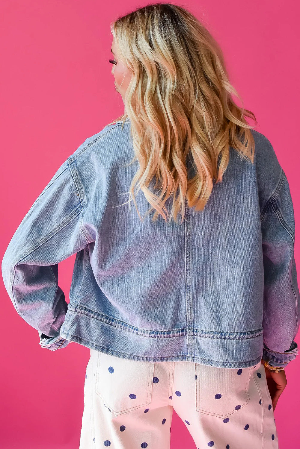 Beau Blue Draw-cord Hem Light Wash Denim Jacket