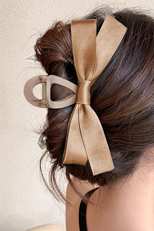 Light French Beige Bow Decor Large Hair Claw Clip - L & M Kee, LLC