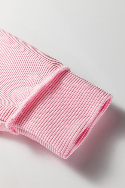 Pink Horizontal Ribbed Exposed Seam Detail Long Sleeve Top