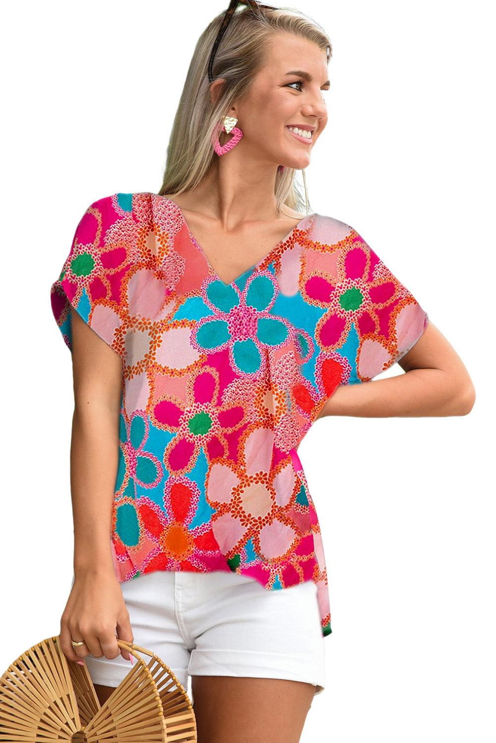 Multicolor Plus Size Floral Embroidered Flutter Sleeve Tank Top - L & M Kee, LLC