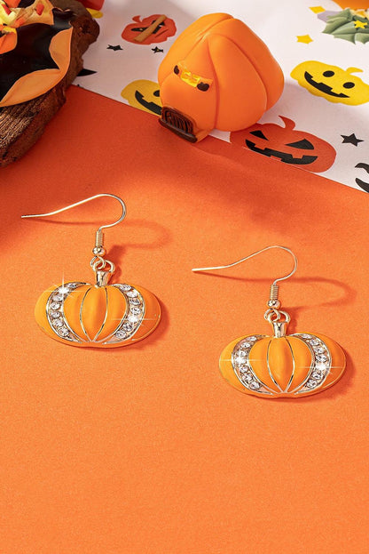 Orange Halloween Rhinestone Pumpkin Hook Earrings - L & M Kee, LLC