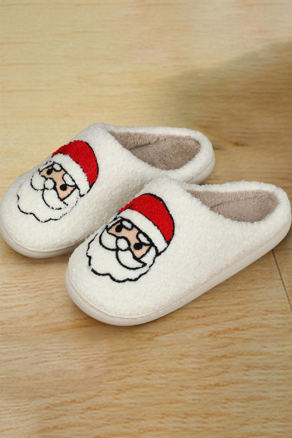 White Christmas Santa Clause Graphic Plush Slippers - L & M Kee, LLC