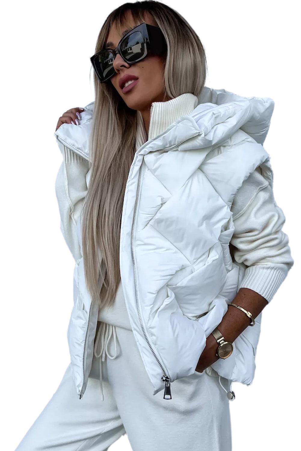 White Quilted Zipper Front Hooded Vest Coat - L & M Kee, LLC
