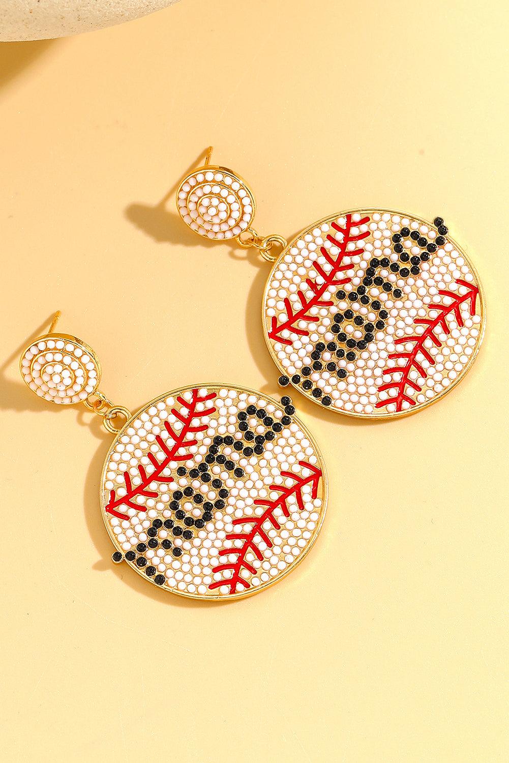 White Crystal mama Beaded Baseball Shape Earrings - L & M Kee, LLC