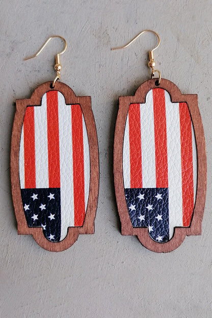 Wood Frame Leather Flag Earrings
