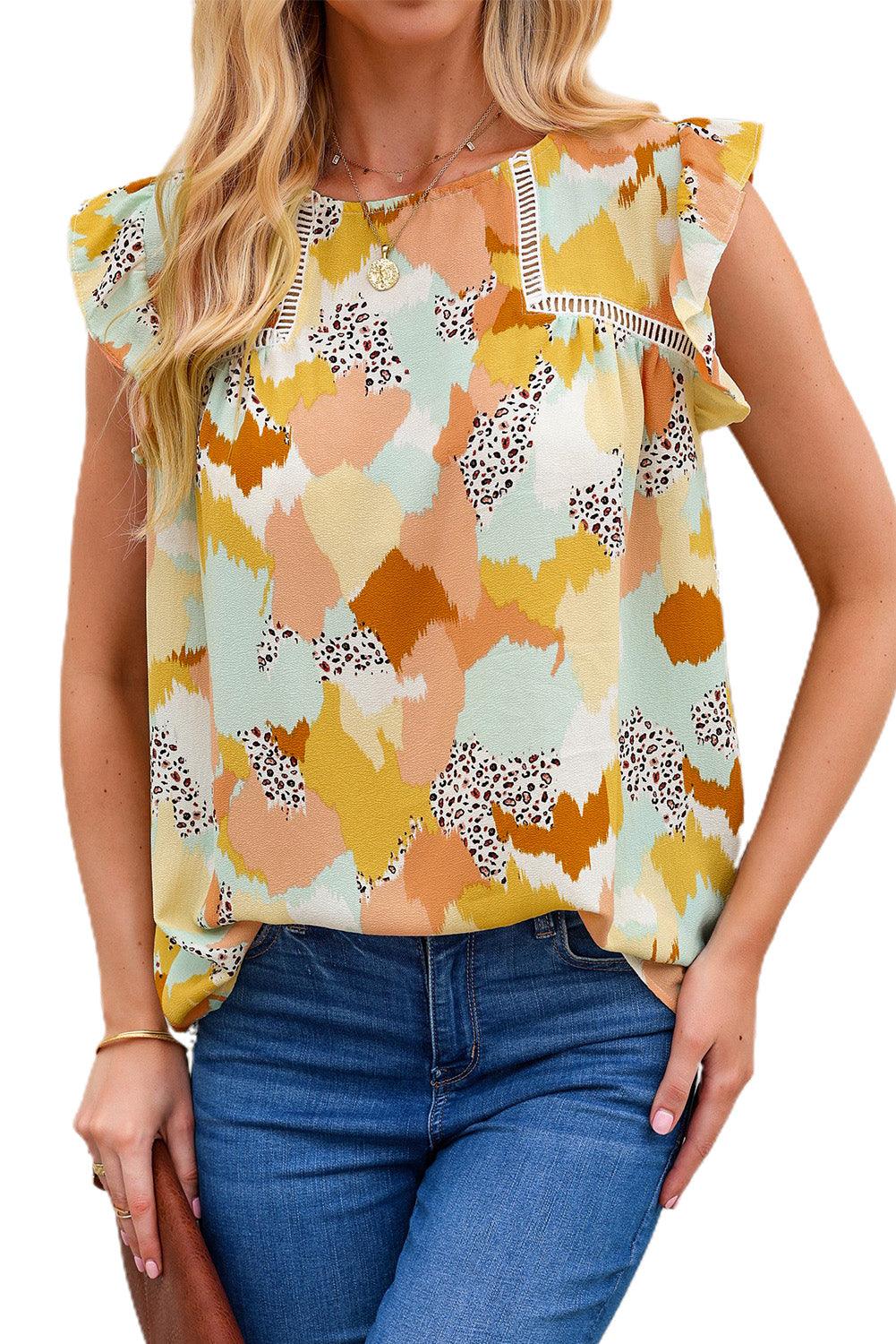 Multicolor Abstract Printed Flutter Tank - L & M Kee, LLC