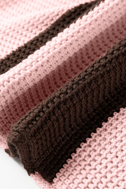 Myosotis Striped Color Block Thermal Textured Knit Drop Shoulder Sweater