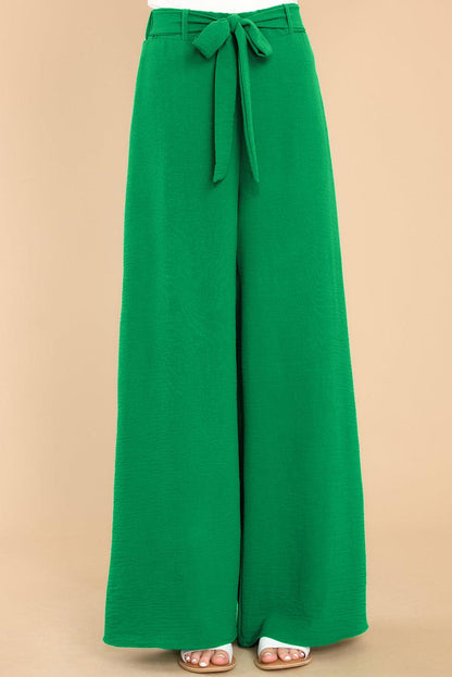 Bright Green High Waist Loops Belted Wide Leg Pants - L & M Kee, LLC