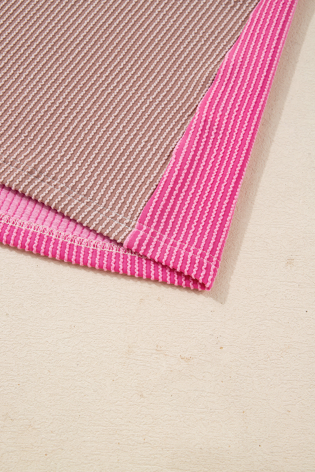 Rose Red Plus Size Twisted Ribbed Color Block Leopard Patchwork Long Sleeve Top