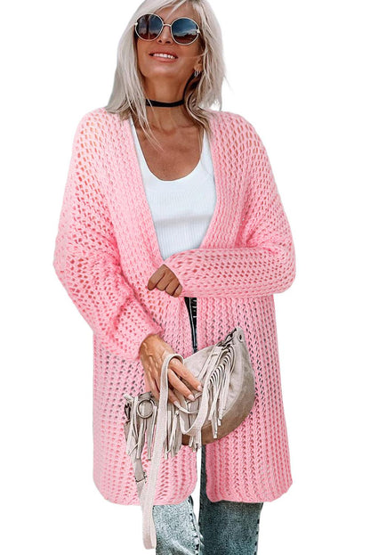 Pink Open Knit Long Sleeve Oversized Cardigan - L & M Kee, LLC