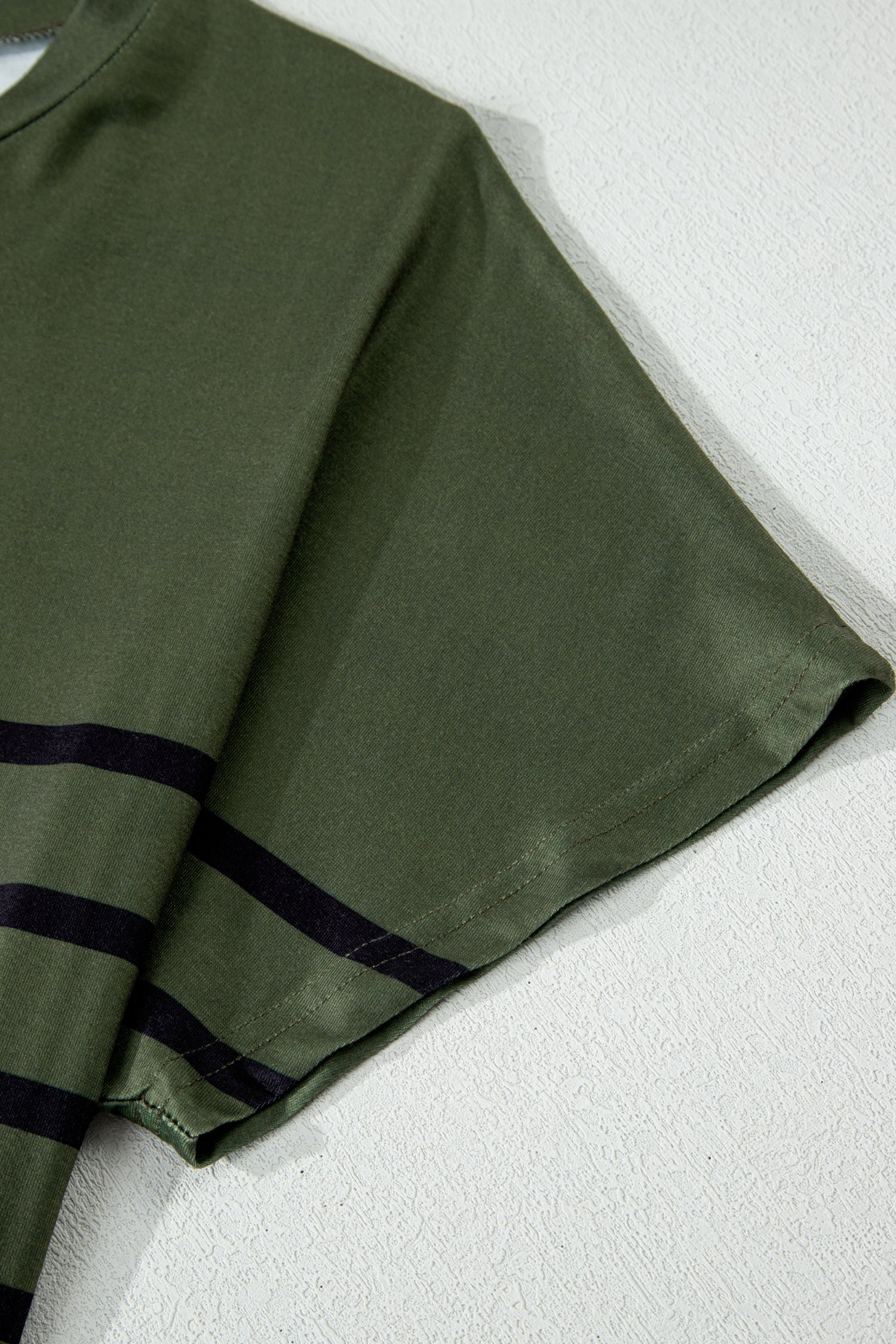 Four Leaf Clover Striped Half Buttons Crew Neck T-Shirt