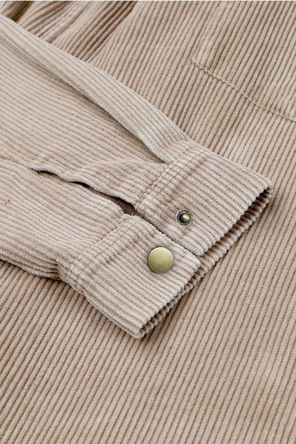 Gray Color Block Button Down Hooded Corduroy Jacket - L & M Kee, LLC