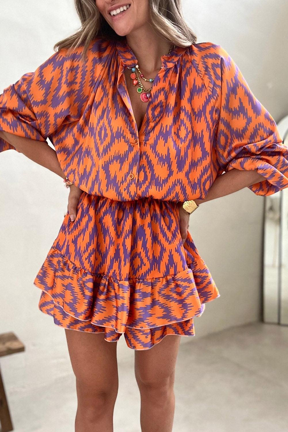 Aztec Bubble Sleeve High Waist Romper - L & M Kee, LLC