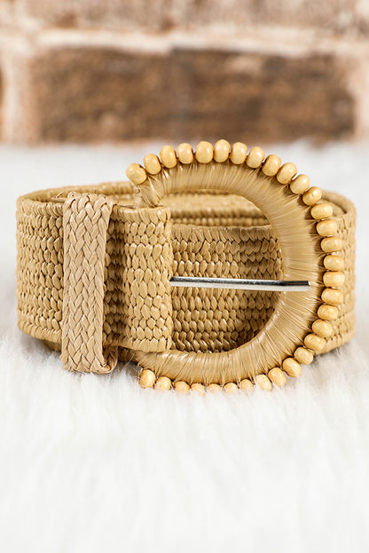 Camel Boho Beaded Straw Woven Belt