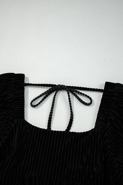 Black Tie Back Square Neck Velvet Babydoll Dress