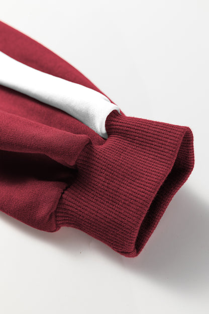 Burgundy Varsity Striped 3/4 Sleeve Pullover Drawstring Sweatpants Set