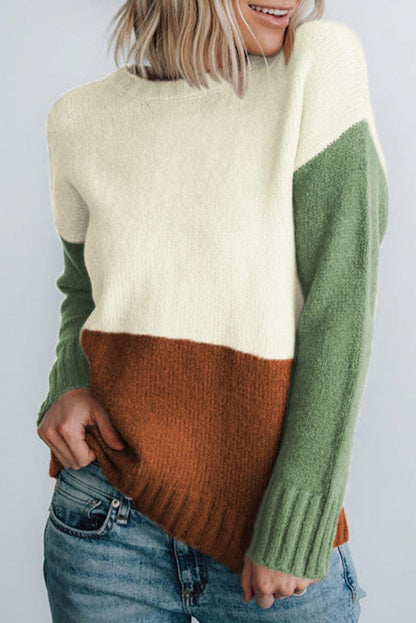 Parchment Ribbed Trim Color Block Sweater - L & M Kee, LLC