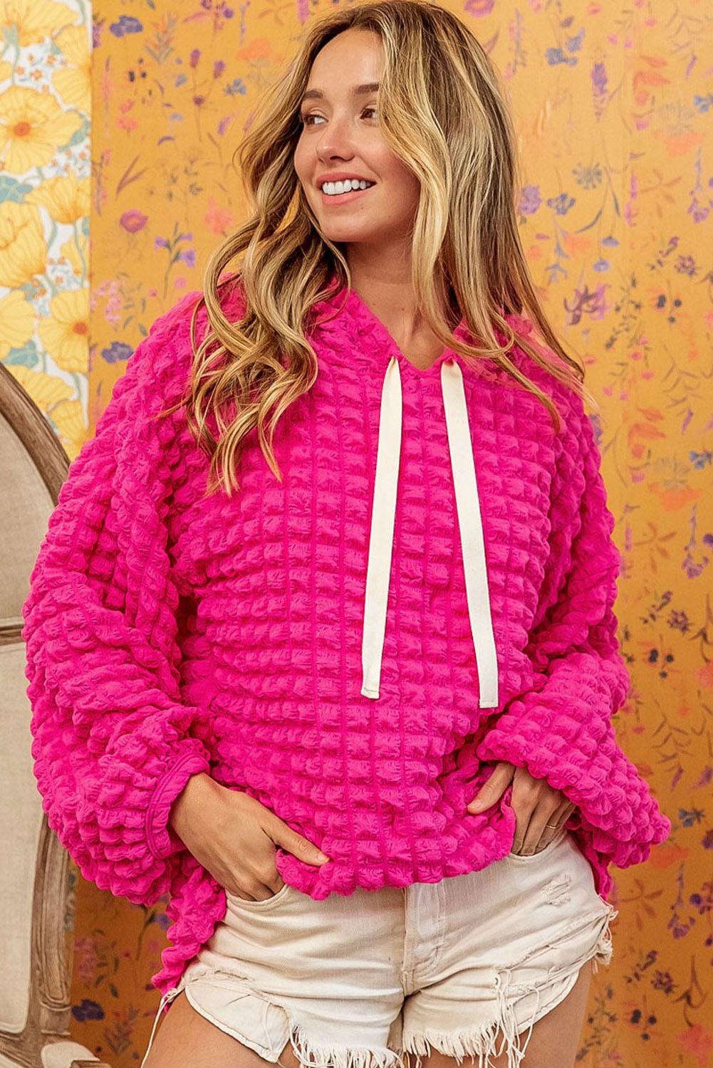 Rose Bubble Textured Waffle Hoodie - L & M Kee, LLC