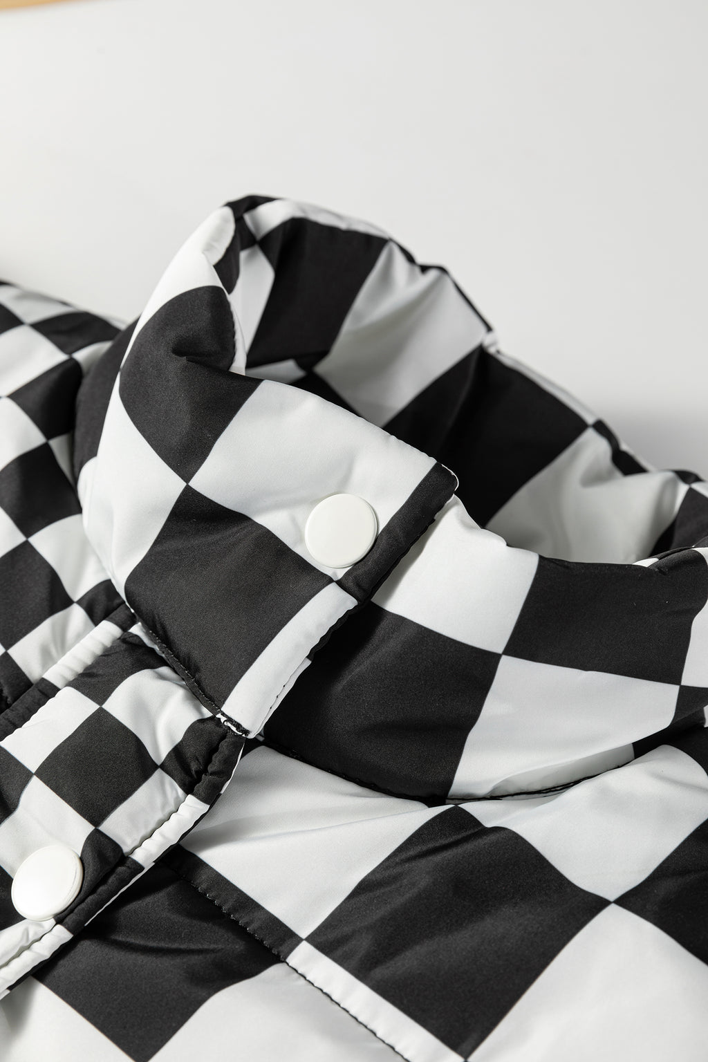 Black Double Checked Stand Collar Cropped Puffer Vest