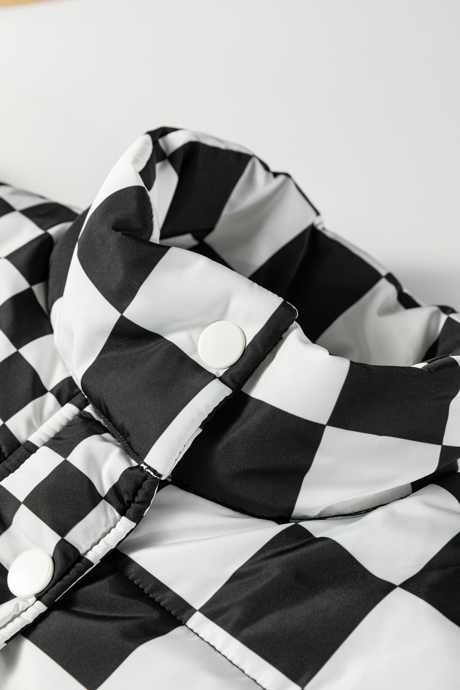 Black Double Checked Stand Collar Cropped Puffer Vest