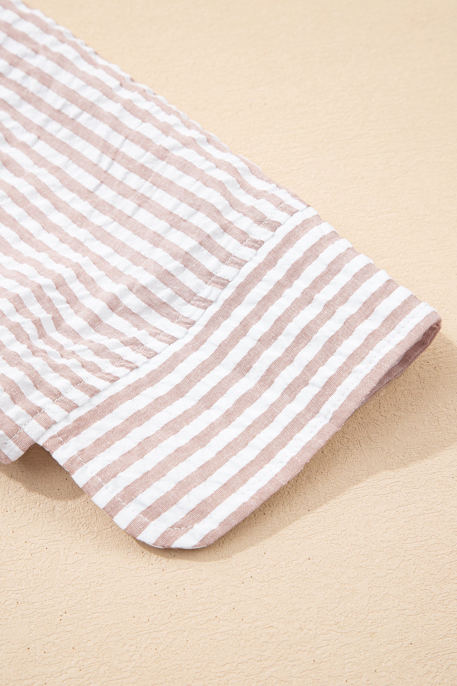 Khaki Stripe Frilled Collar Half Sleeve Shirt Maxi Dress