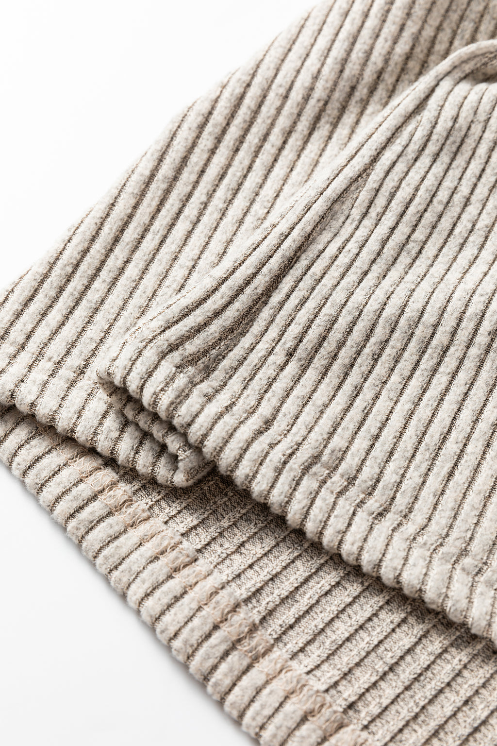 Simply Taupe Plus Size Ribbed Knit Kangaroo Pocket Henley Long Sleeve Top