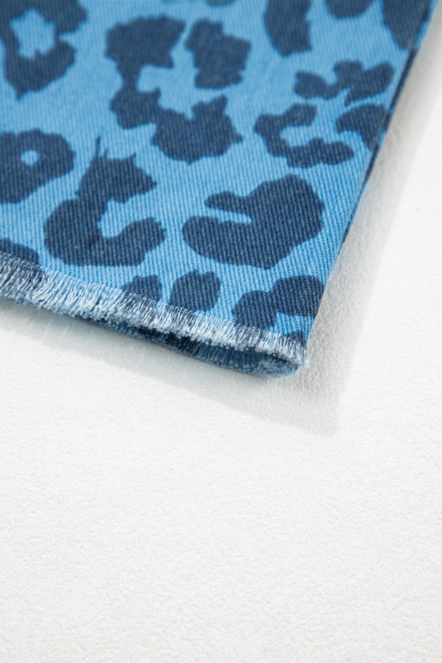 Sky Blue Leopard Denim Frayed Split Denim Midi Skirt