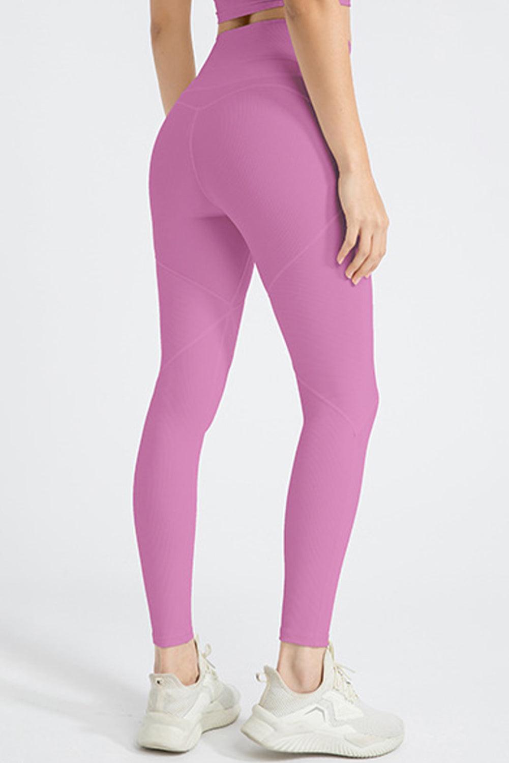 Phalaenopsis Exposed Seam Textured Cross Waist Gym Leggings - L & M Kee, LLC