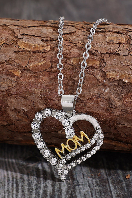 Silvery Rhinestone Mothers Day Heart Shape Alloy Necklace