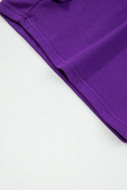 Tillandsia Purple Varsity Stripe Detail Drop Shoulder Pullover Mini Skirt Set