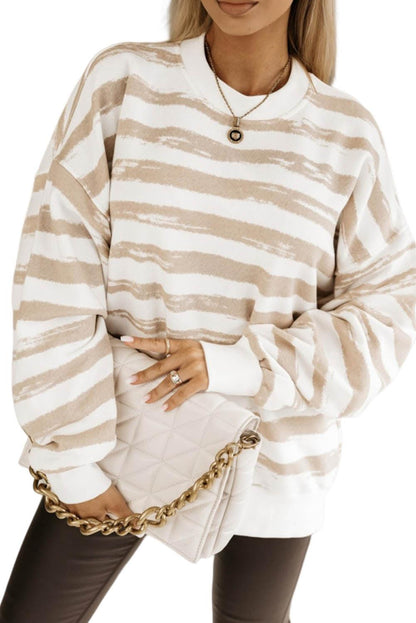 Dark Pink Oversized Striped Bishop Sleeve Pullover Sweatshirt - L & M Kee, LLC