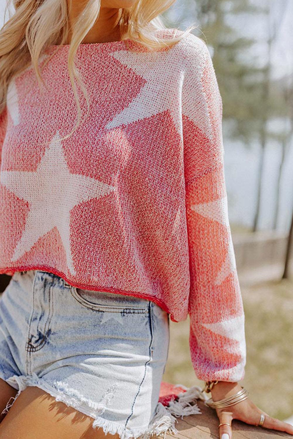 Big Star Spangled Casual Knit Sweater - L & M Kee, LLC