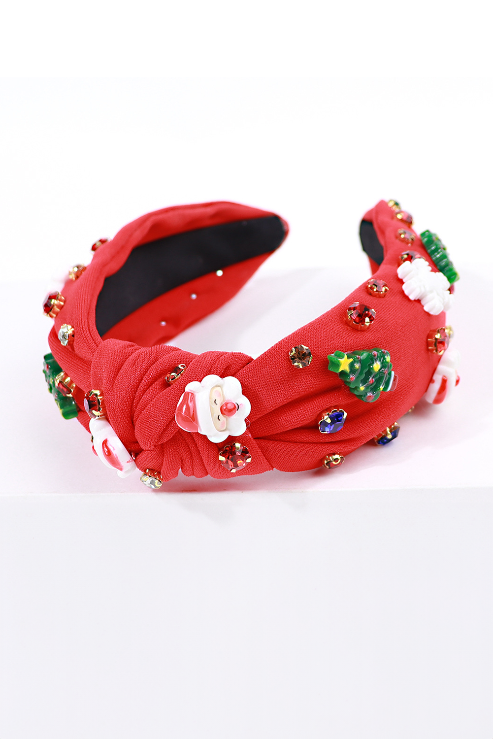 Fiery Red Cartoon Christmas Pattern Rhinestone Knotted Headband