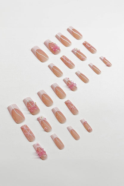 Light Pink French Floral Bowknot Nail Sticker Set - L & M Kee, LLC