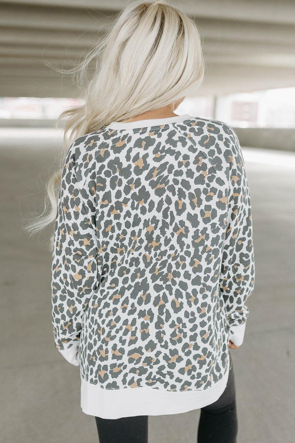 White Printed Solid Trim Leopard Print Top - L & M Kee, LLC