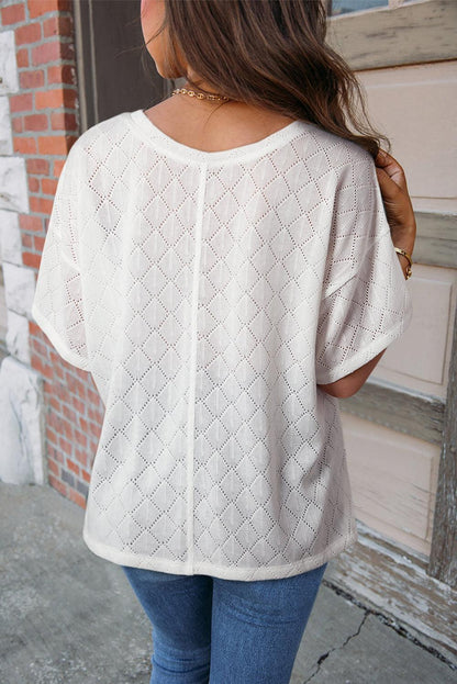 White V Neck Knitted Flowy Blouse - L & M Kee, LLC