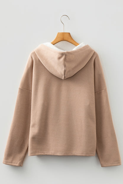 Rose Tan Thermal Textured Lace Drawstring Baggy Hoodie