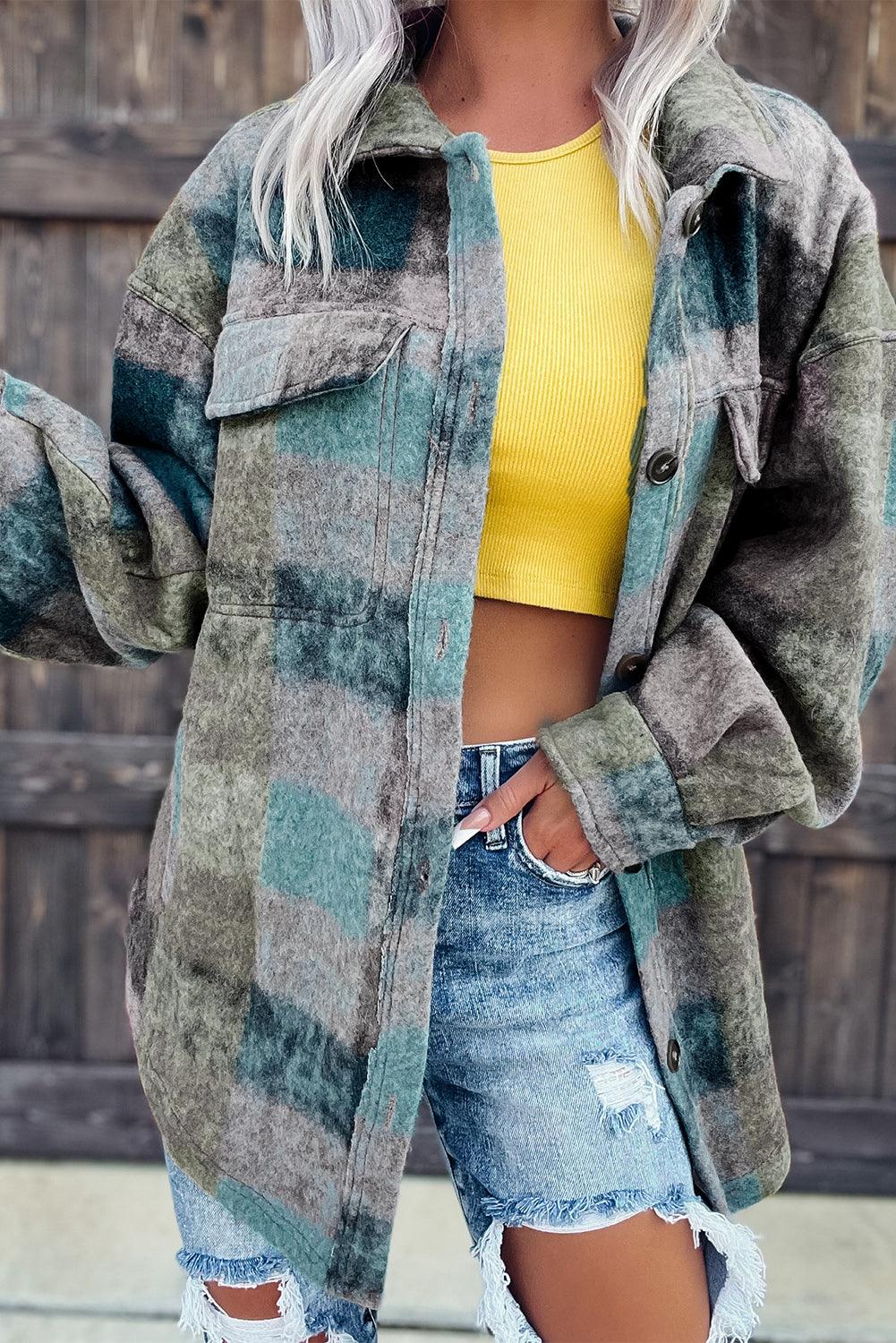 Multicolor Brushed Plaid Pocketed Oversize Shacket - L & M Kee, LLC