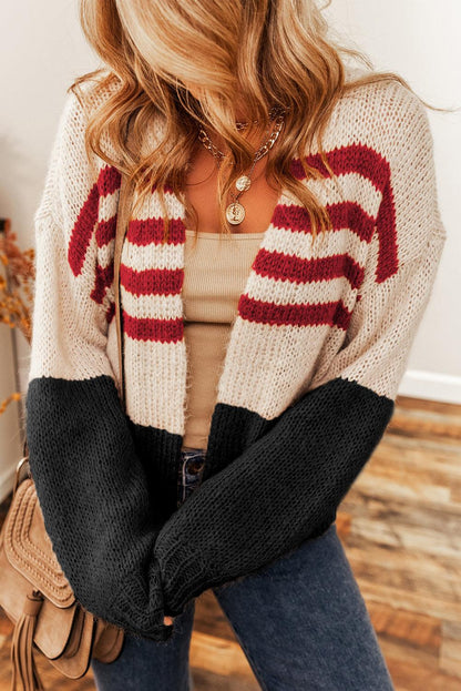 Flaxen Colorblock Striped Open Cardigan - L & M Kee, LLC