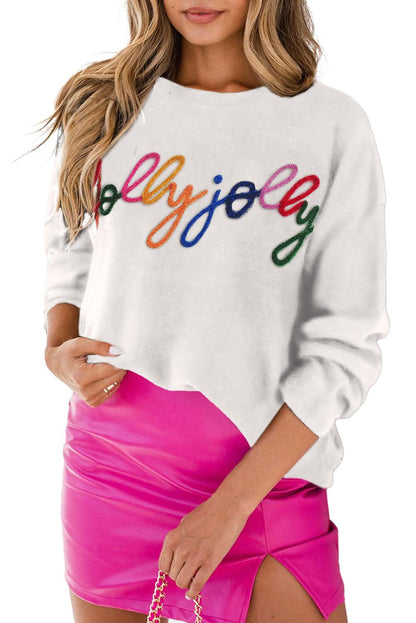 White XOXO Glitter Print Round Neck Casual Sweater - L & M Kee, LLC